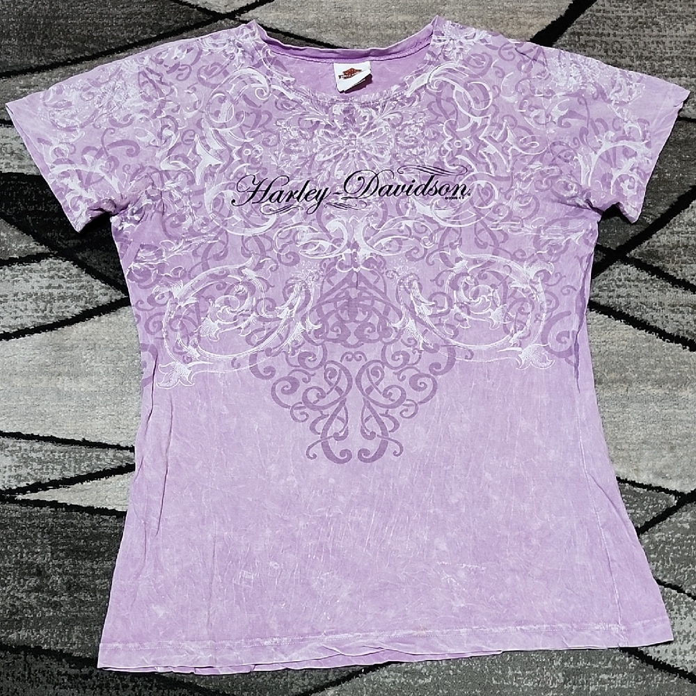 HARLEY DAVIDSON 2009 MANDALA DESIGN PURPLE ACID-WASH VELVET PIG TRAIL TEE-SHIRT